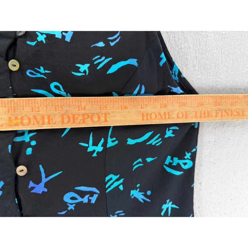 Maggie B. Tank Top Women M Black Blue Teal Asian Calligraphy Script Blouse Artsy - Picture 8 of 11